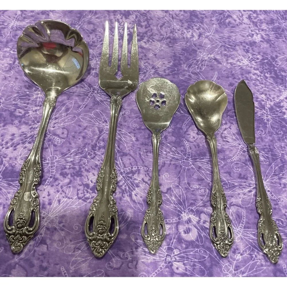 Oneida Brahms Community 5 Piece Hostess Set Ladle Fork Knife Sugar Stainless VTG
